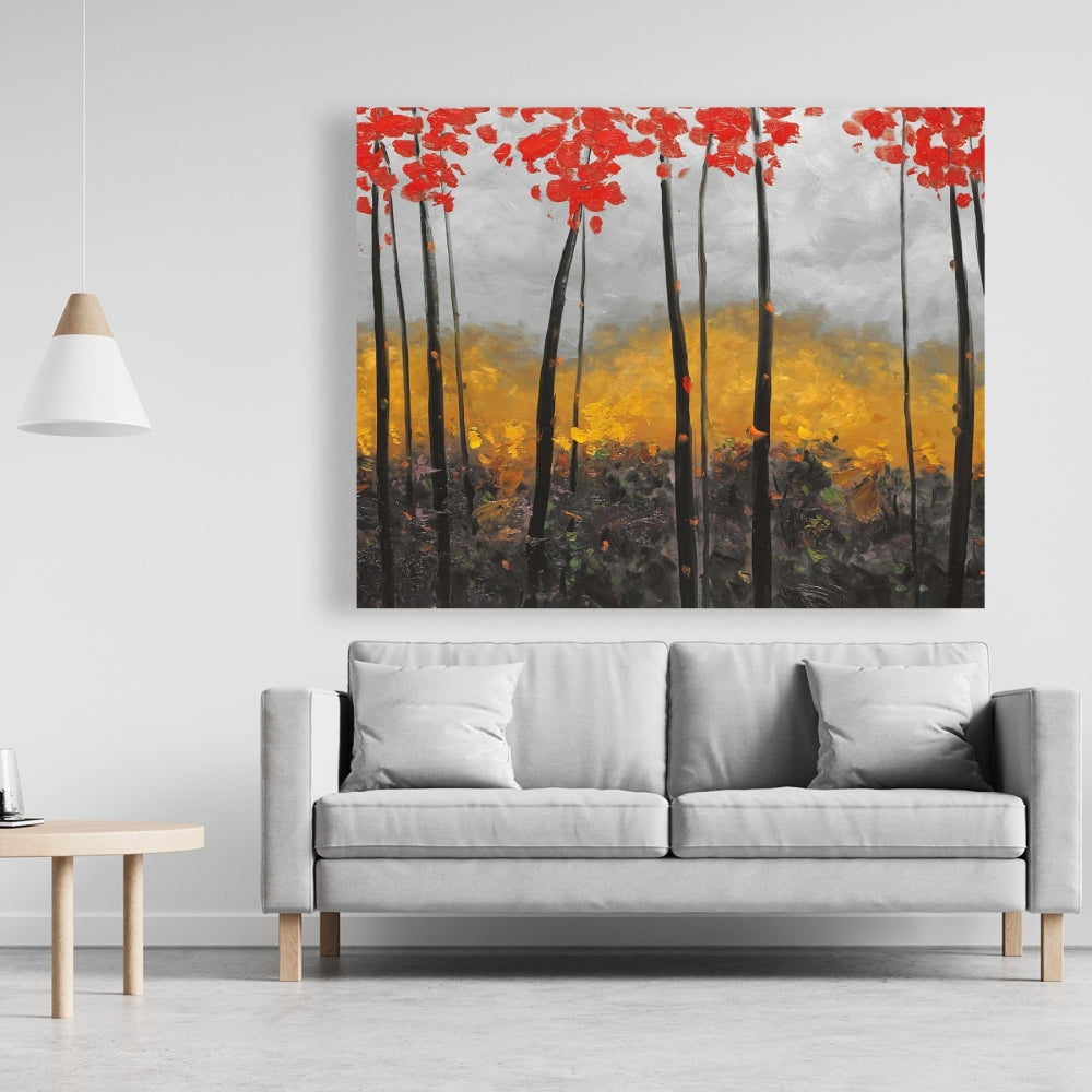 Abstract Autumn Trees Canvas - Gray Landscapes Bedroom Decor