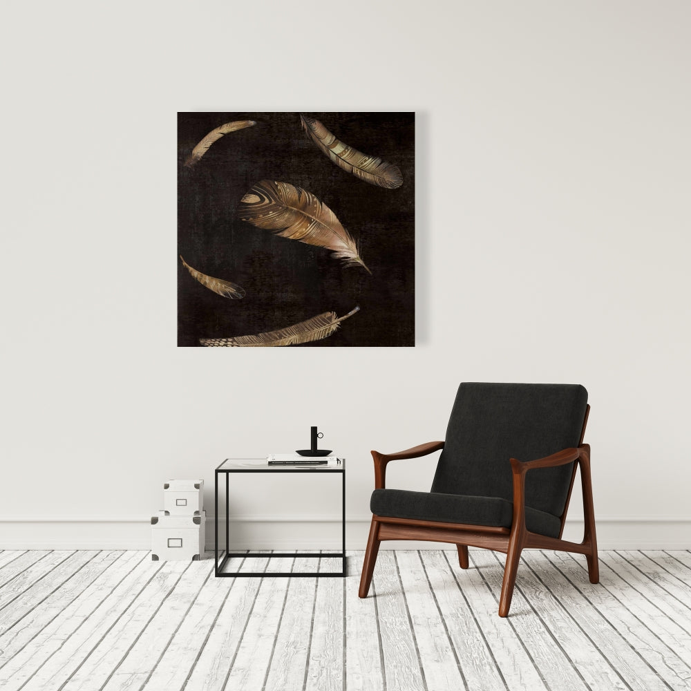 Golden Feathers Hygge Canvas - Cozy Living Room Decor