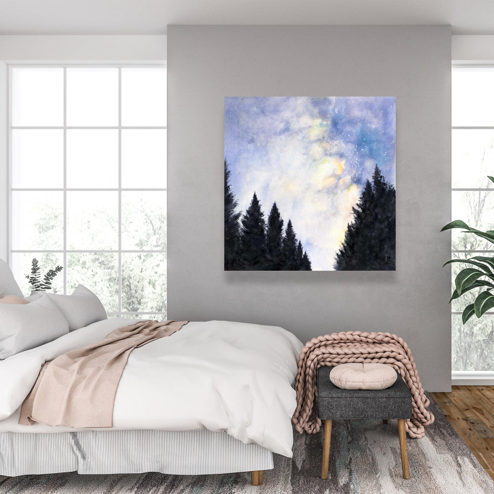Toile Forêt étoilée | Décoration murale pour chambre à coucher