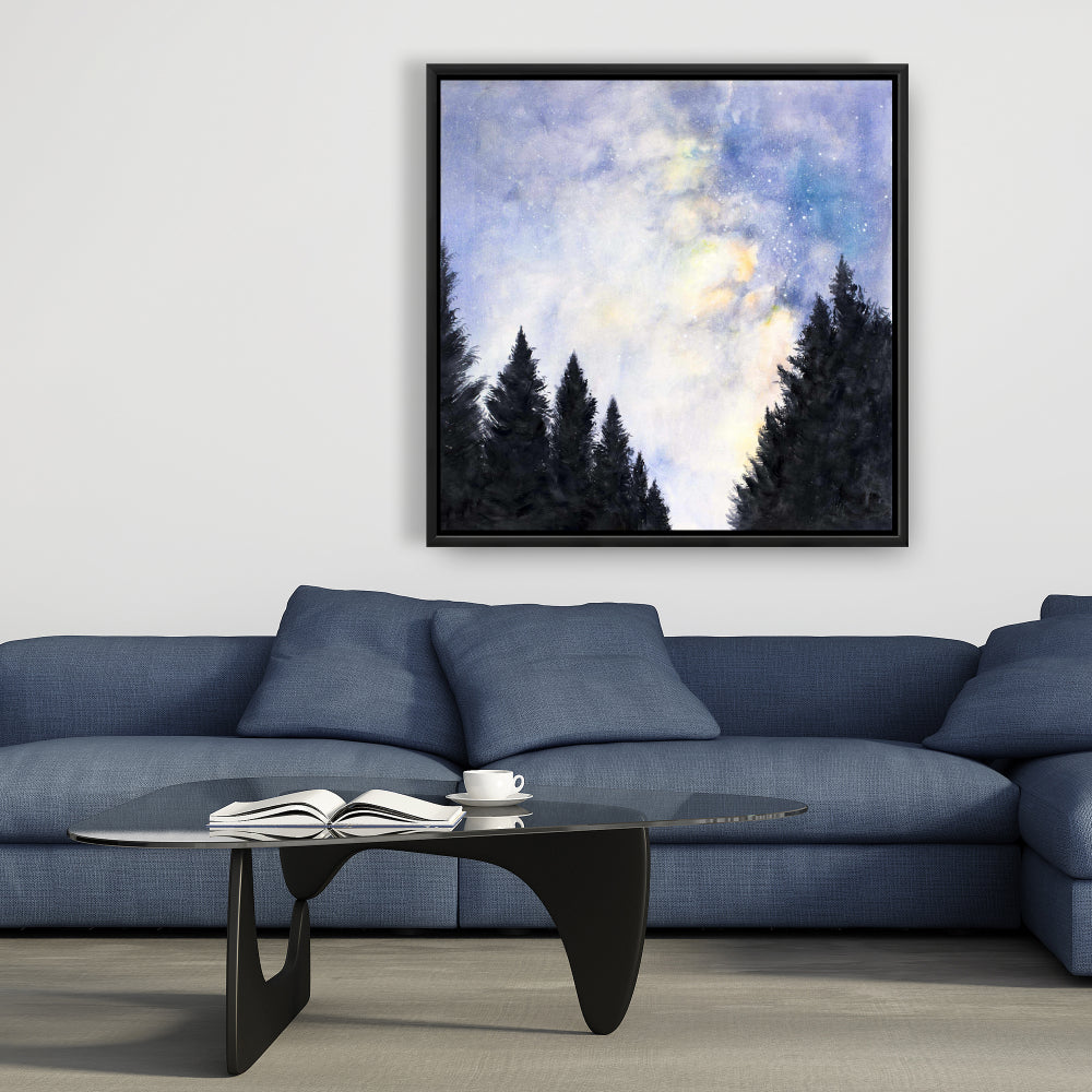 Toile Forêt et Ciel Étoilé | Art Contemporain Arbres Paysages