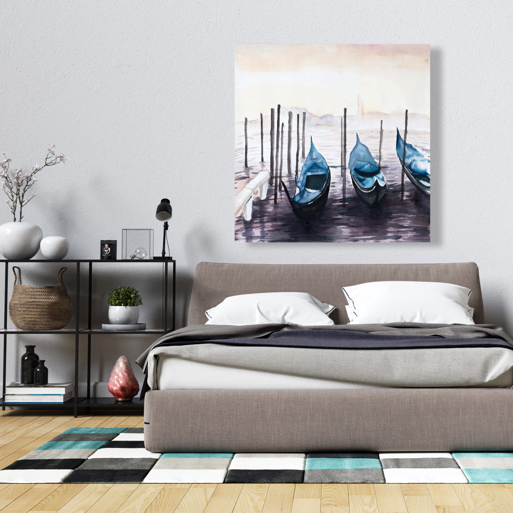 Boat Blue Coastal Canvas - The Gondola in Italy Home Decor