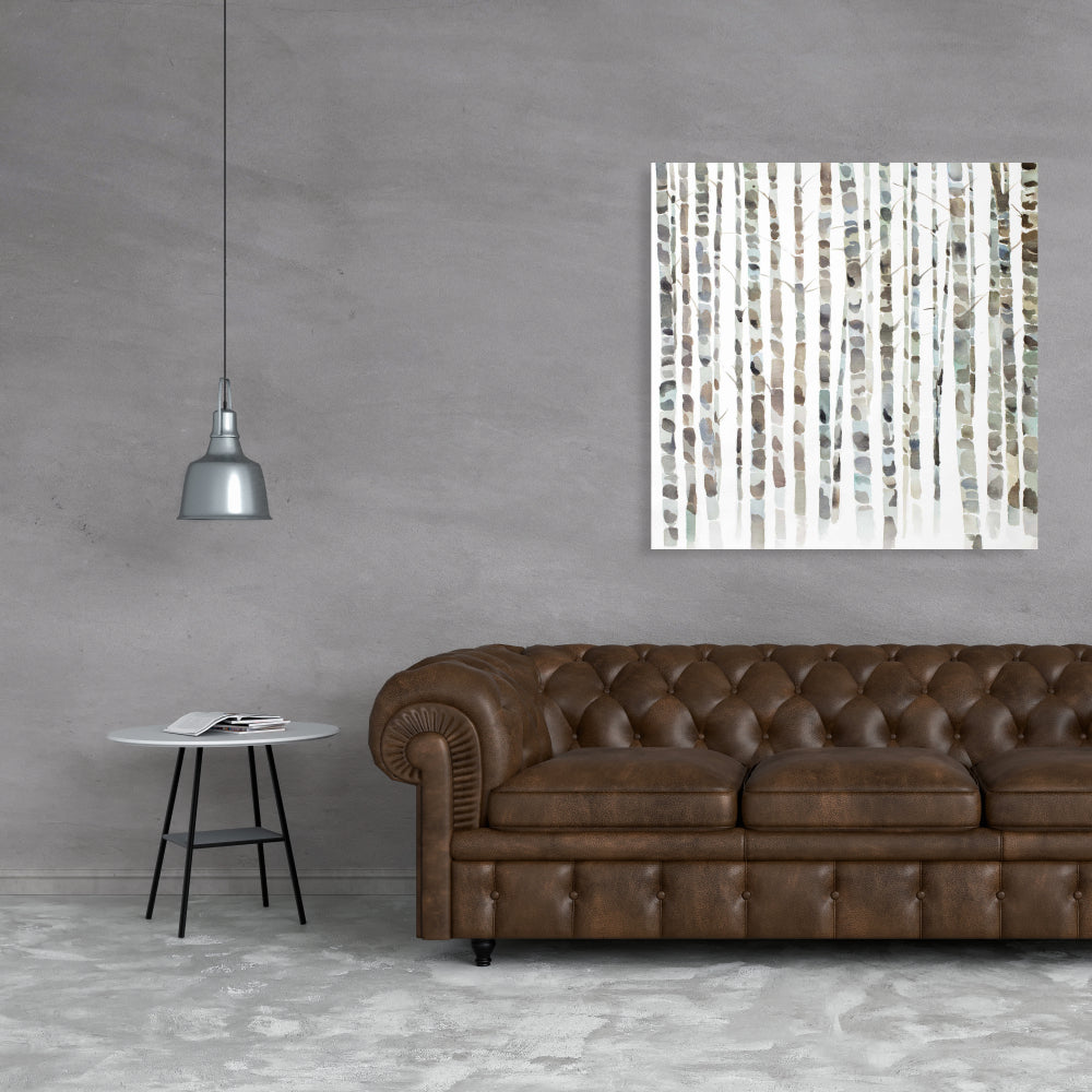 Minimalist Blue Landscape Canvas - Watercolor Birch Trees Decor