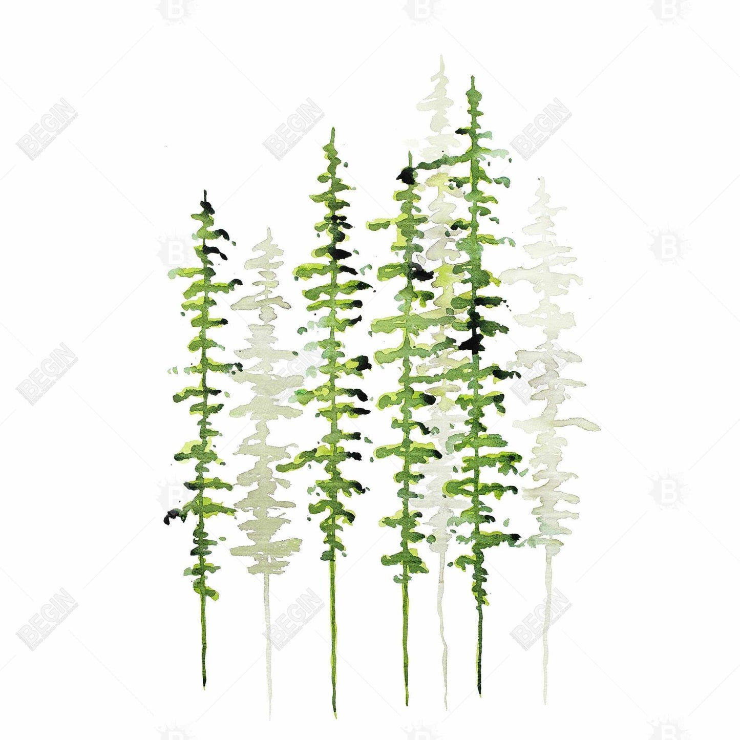 Arbres minces – Toile encadrée pour chambre verte | Décoration d'intérieur