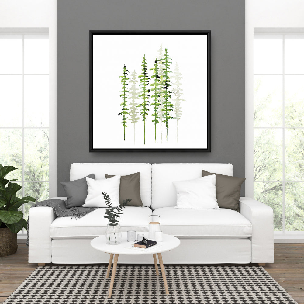 Arbres minces – Toile encadrée pour chambre verte | Décoration d'intérieur