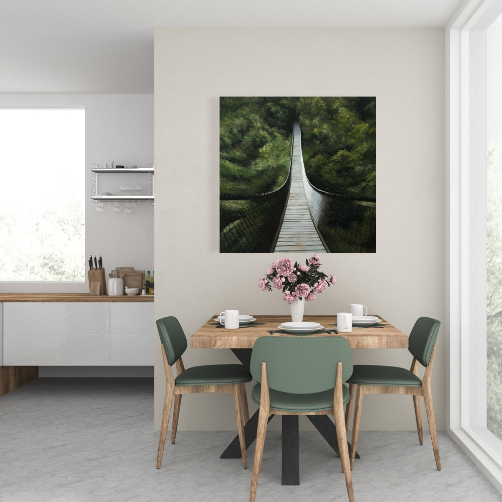 Suspended Bridge in Forest Canvas - Modern Tree Landscapes