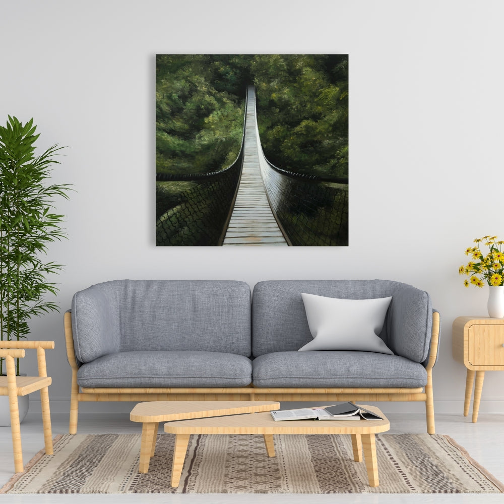 Suspended Bridge in Forest Canvas - Modern Tree Landscapes