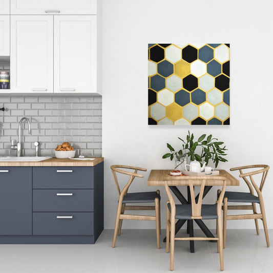 Blue Cells Abstract Canvas - Blue Bedroom Wall Art Decor