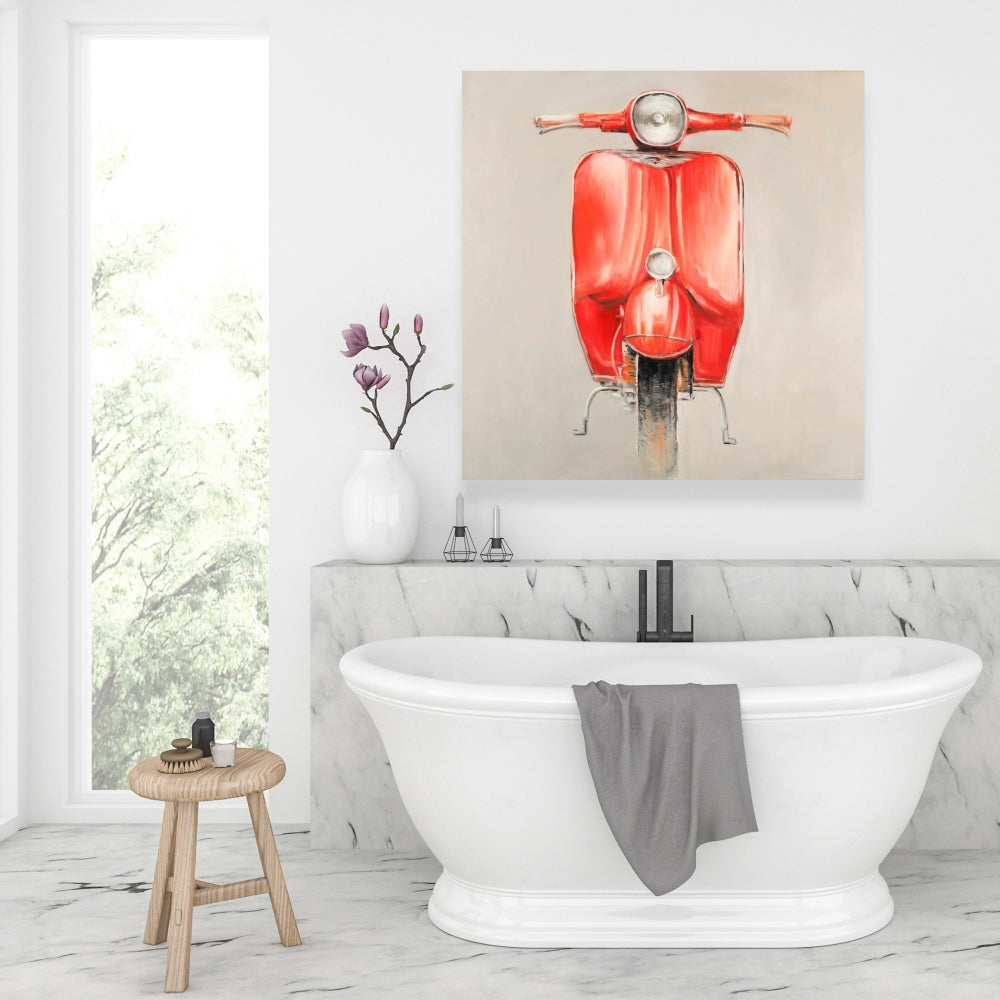 Small Red Moped Canvas | Motorcycle Art | Home Decor