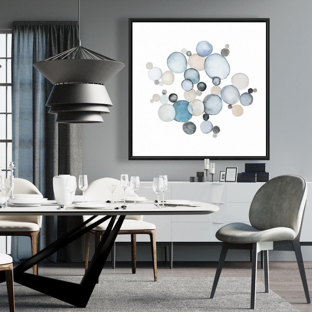 Toile abstraite bleue « Galets ronds » | Décoration d'intérieur encadrée