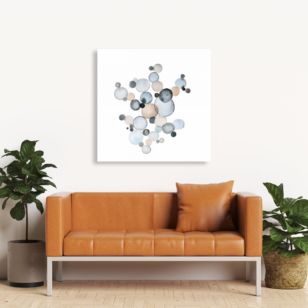 Toile abstraite bleu à bulles grisâtres - Décoration de chambre