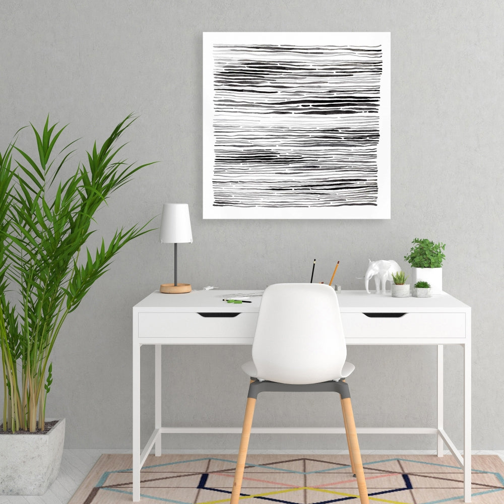 Gray Grooves White Abstract Shapes Canvas | Modern Home Decor