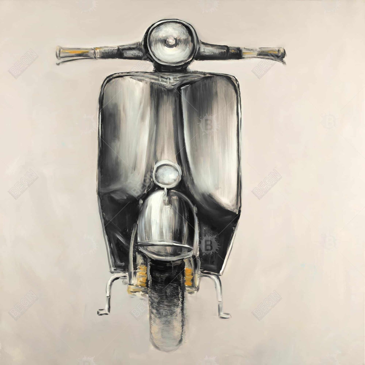 Small Black Moped Gray Framed Canvas | Bedroom Wall Decor