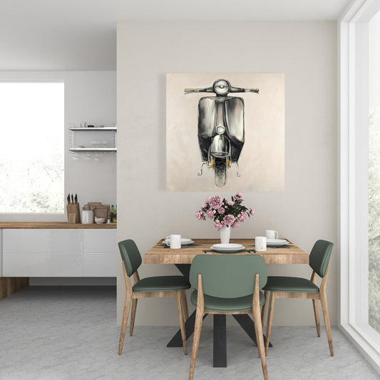 Toile représentant une petite moto vintage noire - Décoration d'intérieur