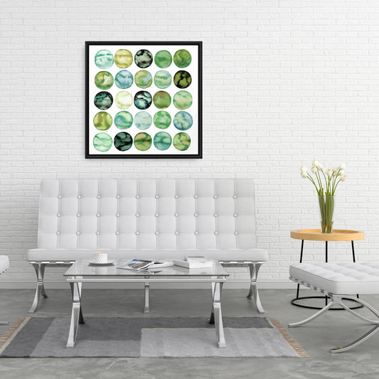 Toile encadrée minimaliste Cercles verts – Décoration de chambre à coucher