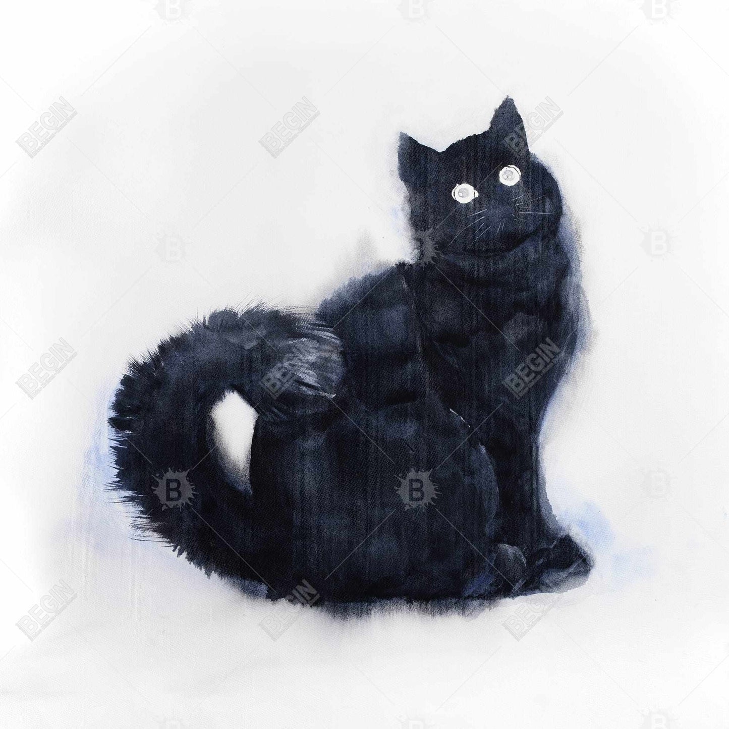 Toile encadrée « Chat noir et poilu » à l'aquarelle | Décoration d'intérieur