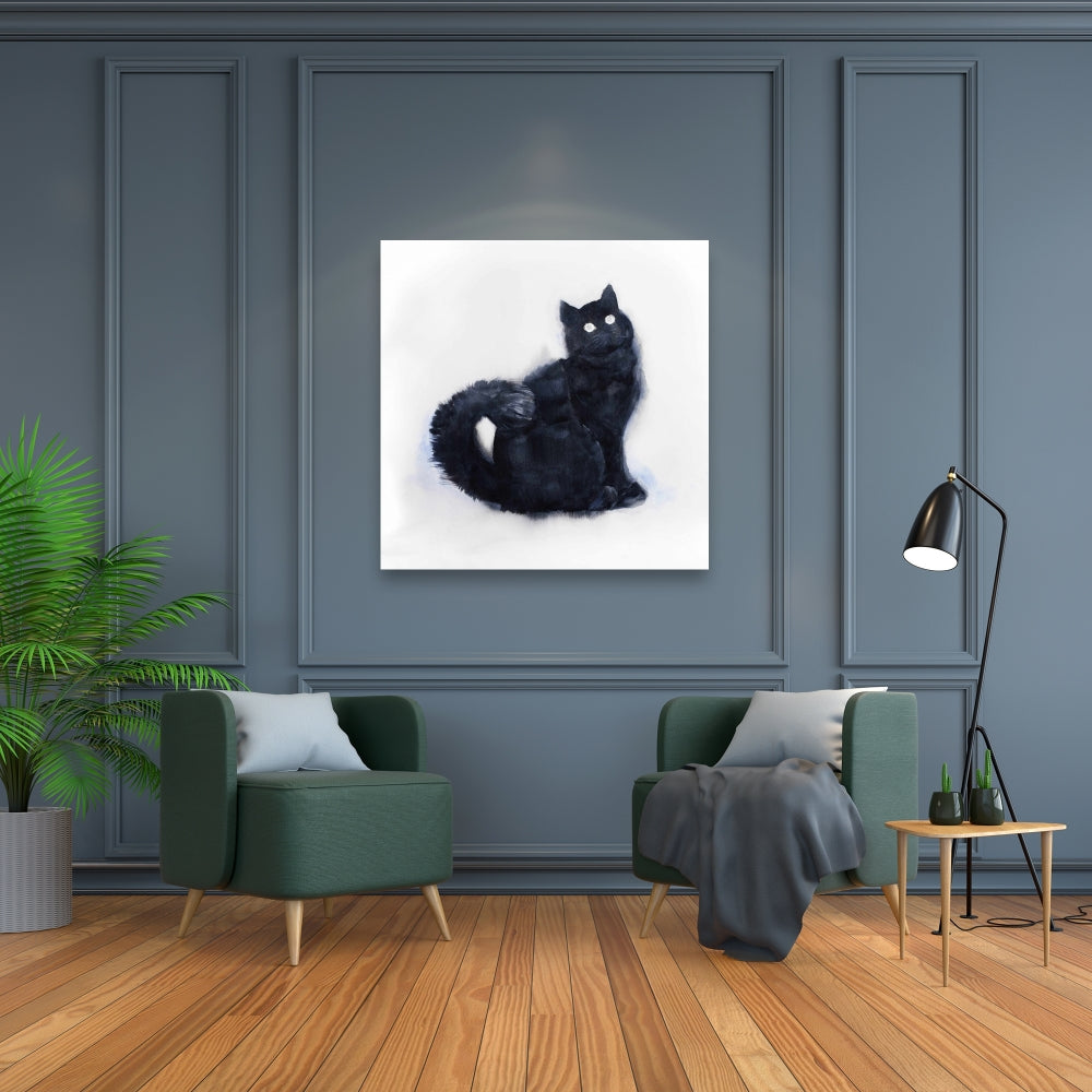 Furry Black Watercolor Cat Canvas - Home Decor for Pet Lovers