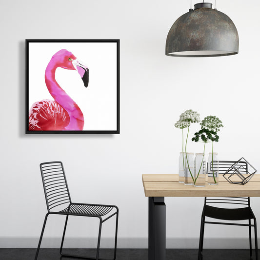 Watercolor Proud Flamingo Profile | Pink Framed Canvas Decor