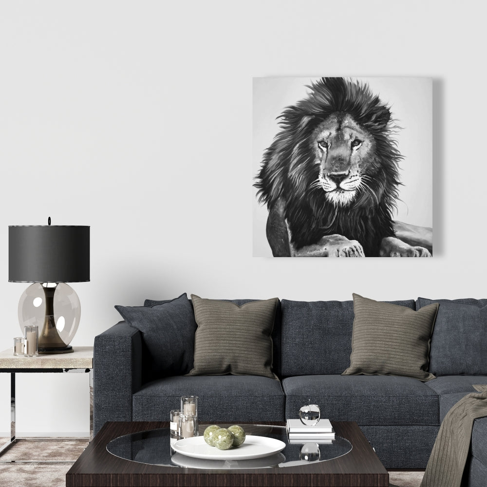 Lion King Monochrome Canvas | Feline Artwork for Home Decor
