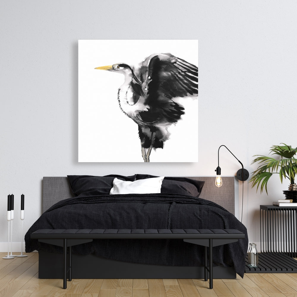 Gray Heron Bedroom Canvas | Animal Home Decor Wall Art