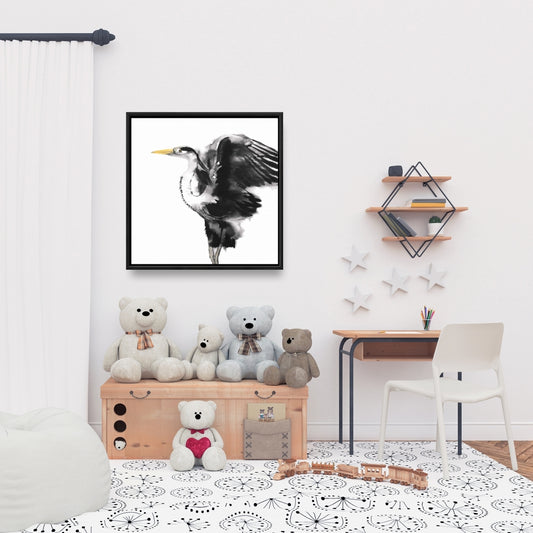 Modern Animals Heron Framed Canvas | Bird Home Decor Art