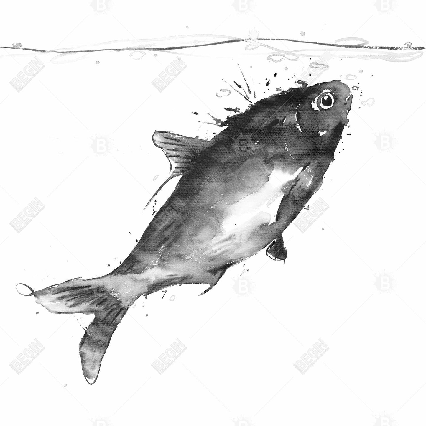 Happy Swimming Fish Gray Canvas | Aquatic Animals Home Decor