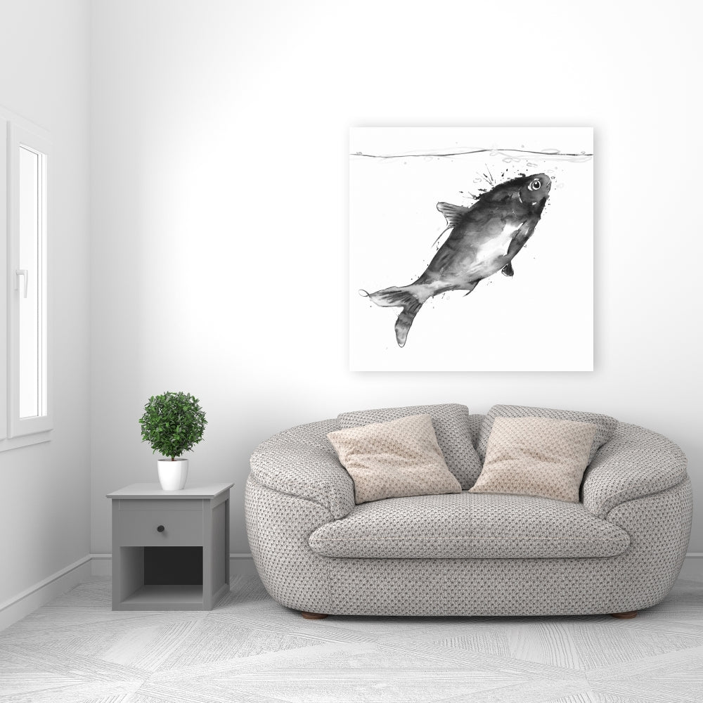 Happy Swimming Fish Gray Canvas | Aquatic Animals Home Decor