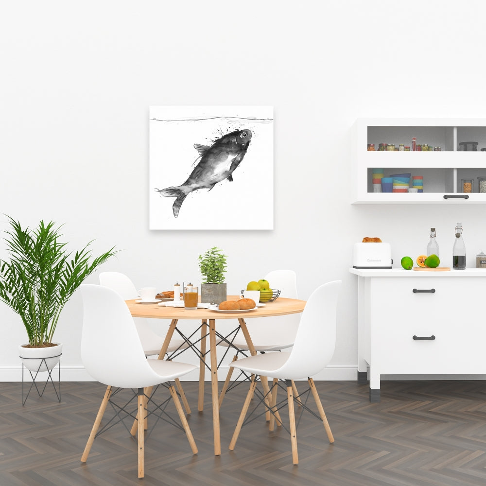Happy Swimming Fish Gray Canvas | Aquatic Animals Home Decor
