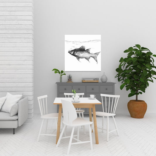 Toile grise « Poissons nageurs » | Décoration murale pour salle de bain avec animaux