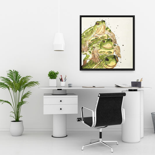 Toile « Trois tortues aquatiques » – Décoration d'intérieur encadrée verte