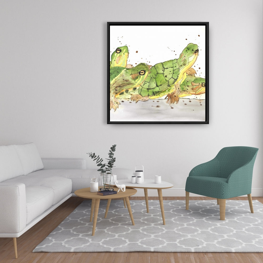 Toile encadrée Petites tortues aquatiques | Décoration animalière marron