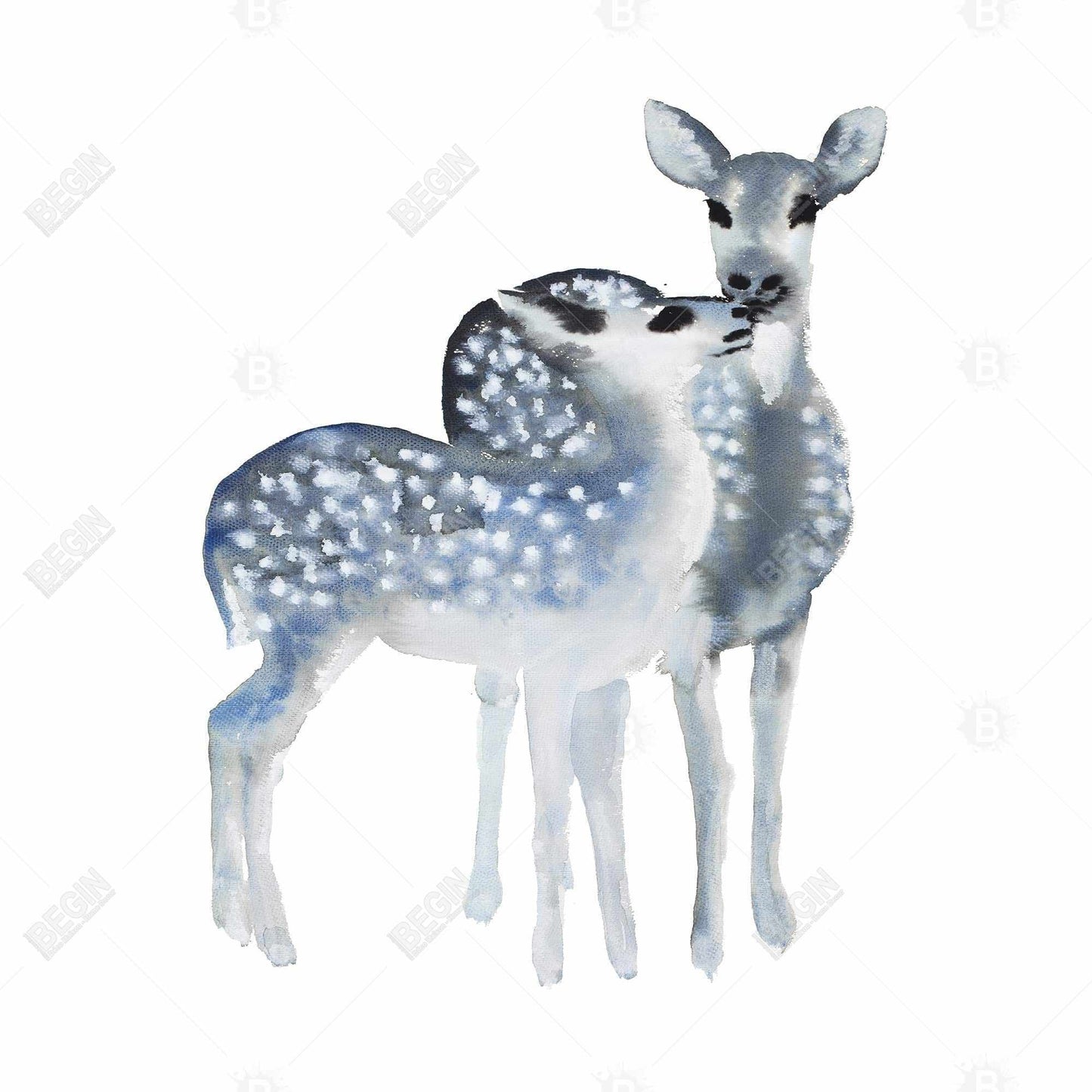 Blue Fawns Love Deer Canvas - Minimalist Bedroom Wall Art