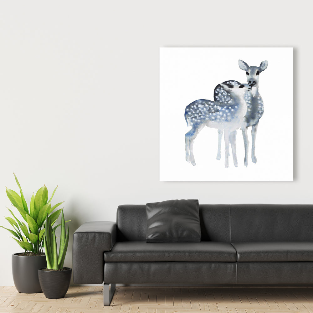 Blue Fawns Love Deer Canvas - Minimalist Bedroom Wall Art