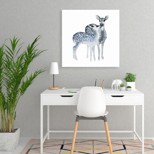 Blue Fawns Love Deer Canvas - Minimalist Bedroom Wall Art
