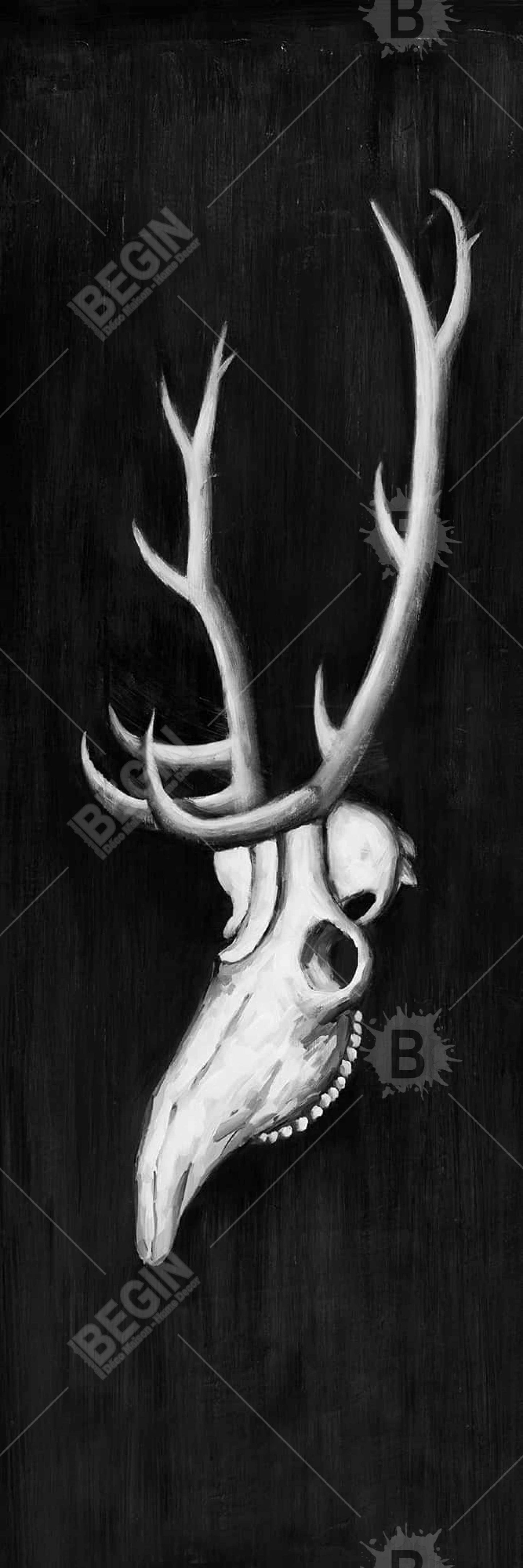 Deer Skull in the Dark Monochrome Canvas | Living Room Decor