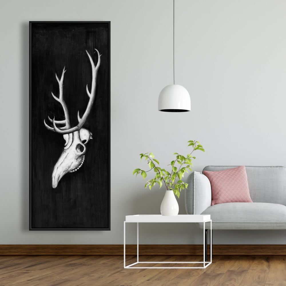 Deer Skull in the Dark Monochrome Canvas | Living Room Decor
