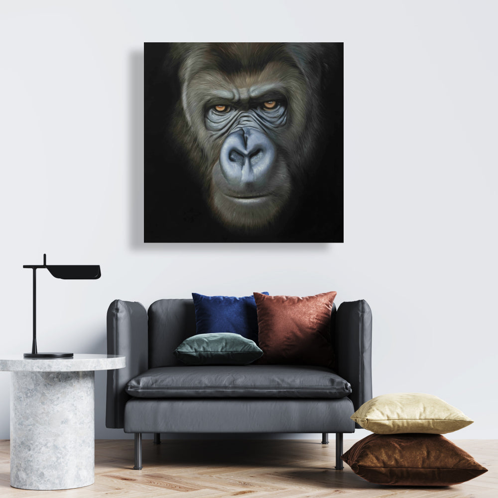 Brown Gorilla Face Canvas - African Wildlife Home Decor