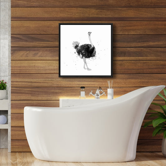 Proud Ostrich Gray Exotic Bedroom Framed Canvas Home Decor