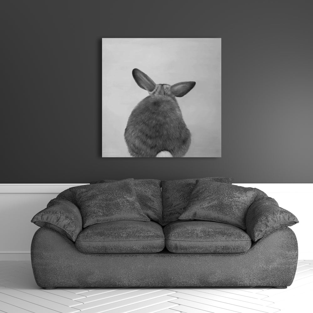 Monochrome Pets White Canvas - Little Rabbit from Behind Decor