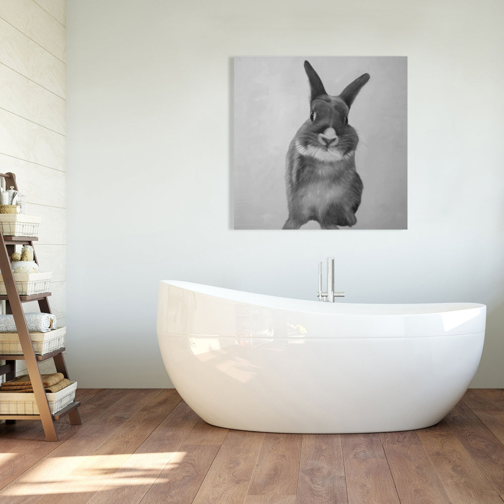 Funny Gray Rabbit Canvas - White Bedroom Decor for Animal Lovers