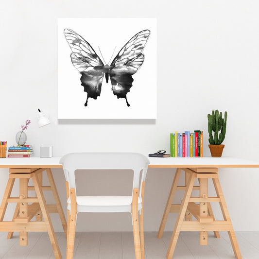 Toile esquisse Papillon noir | Décoration de chambre minimaliste