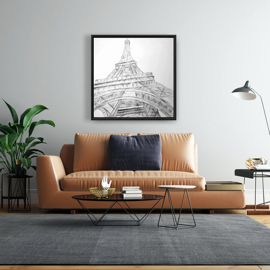 Croquis de la Tour Eiffel sur toile | Décoration architecturale en noir et blanc