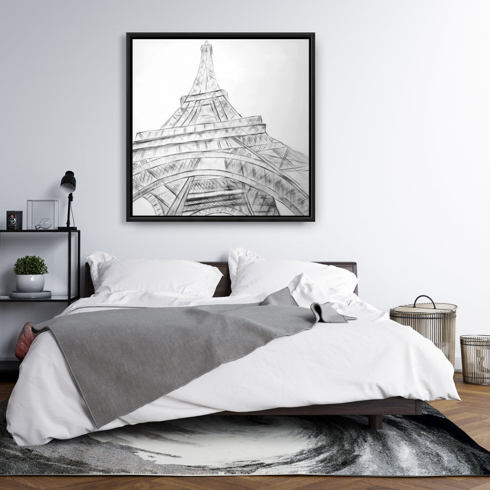 Croquis de la Tour Eiffel sur toile | Décoration architecturale en noir et blanc