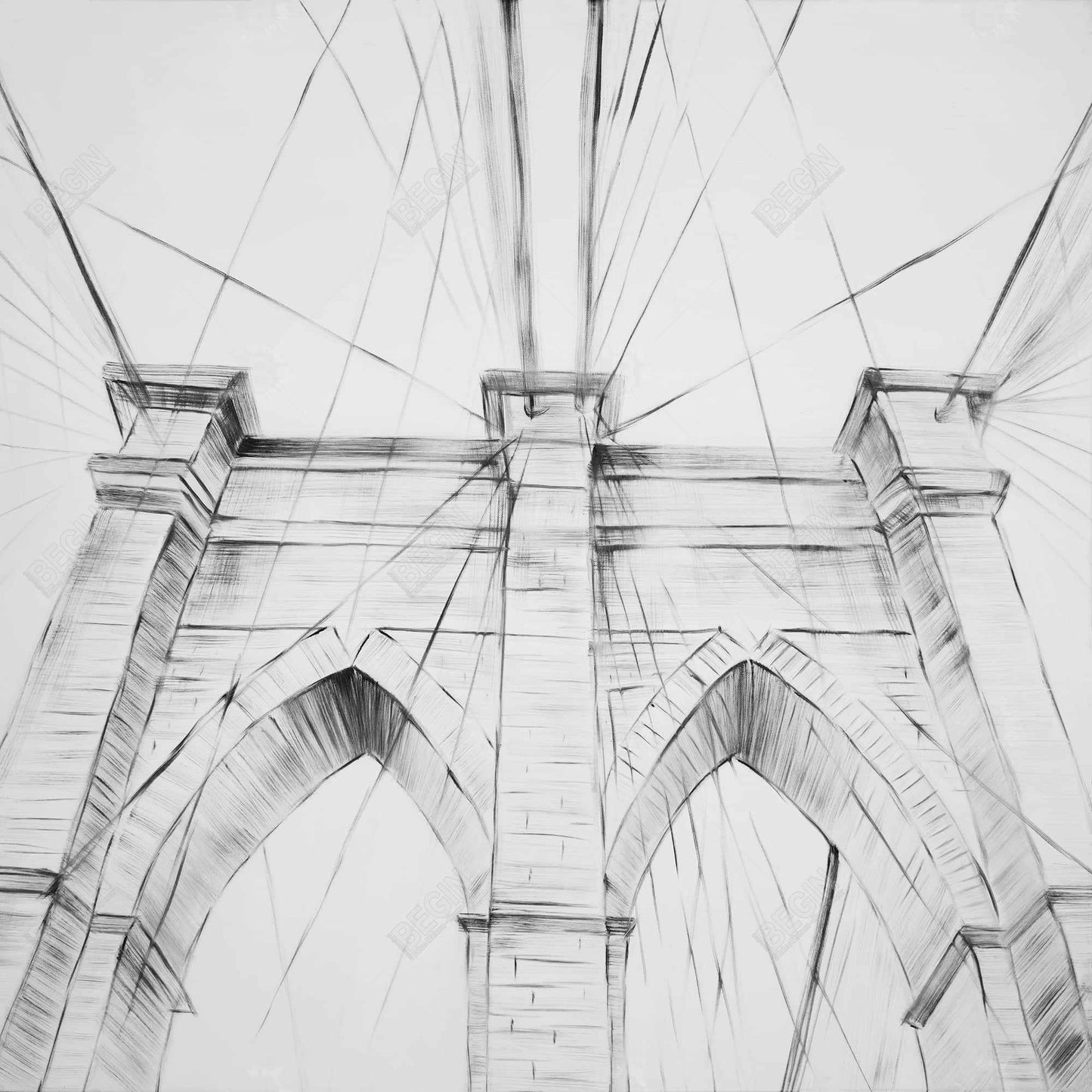 Brooklyn Bridge Sketch Canvas - Gray Bedroom Wall Art Decor