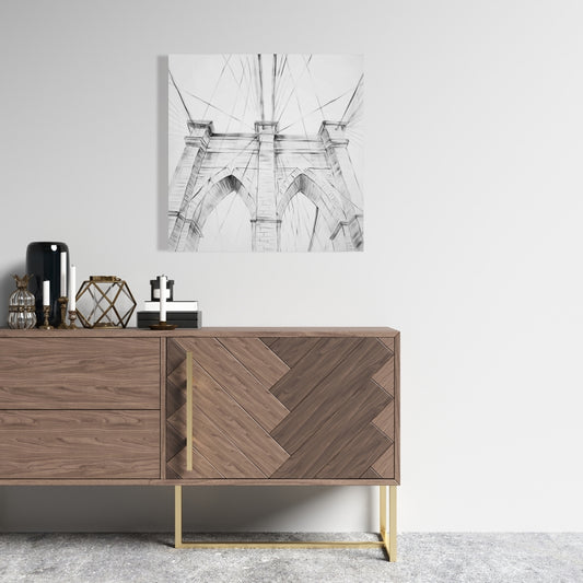 Brooklyn Bridge Sketch Canvas - Gray Bedroom Wall Art Decor