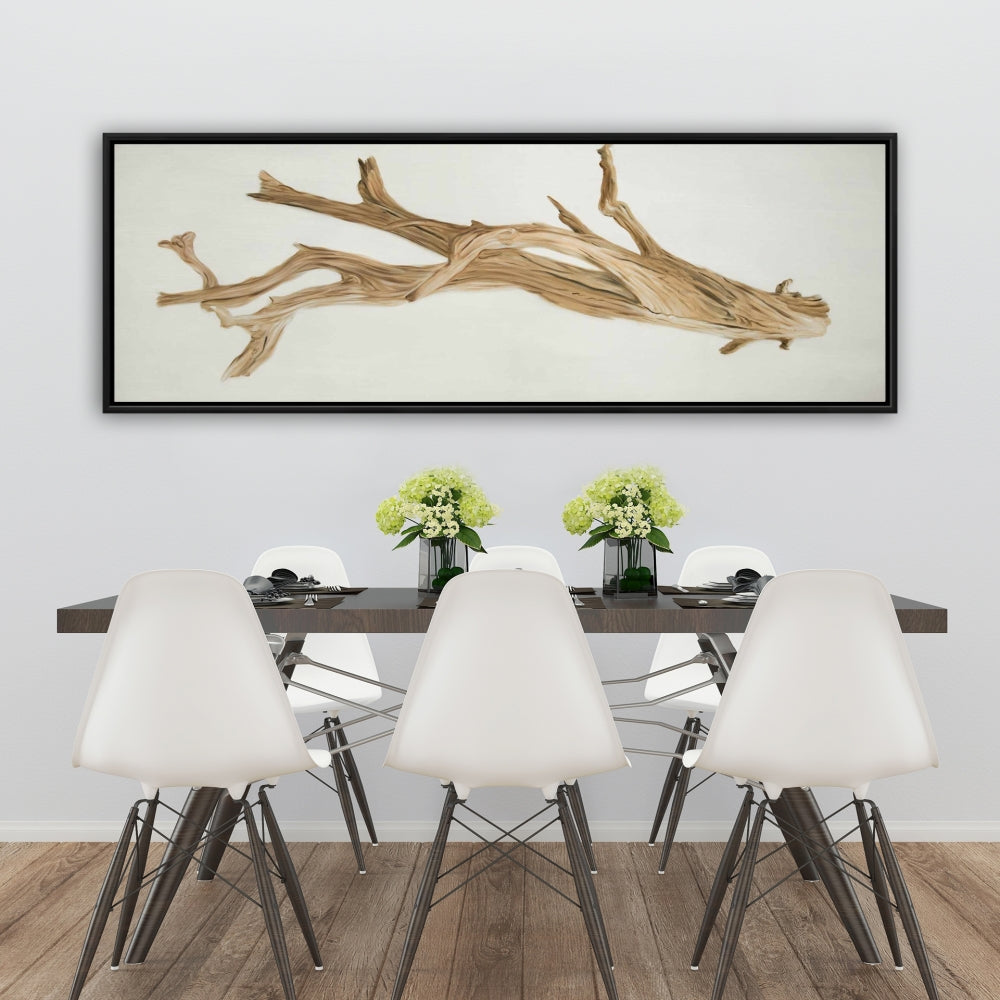 Toile encadrée représentant des arbres en bois flotté et un paysage marin côtier, décoration d'intérieur