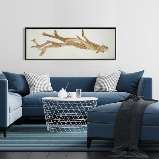 Toile encadrée représentant des arbres en bois flotté et un paysage marin côtier, décoration d'intérieur