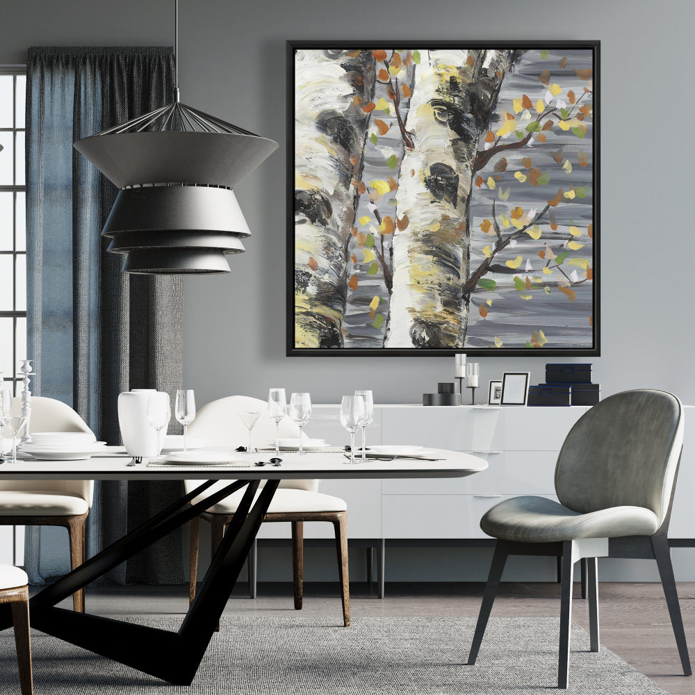 Gray Contemporary Trees Framed Canvas - Budding White Birches