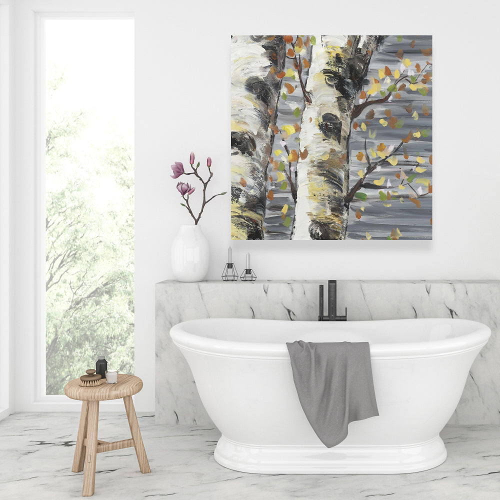 Budding White Birches Canvas | Contemporary Tree Art Decor