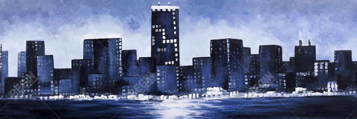 Toile Bleu Marine - Décoration encadrée de bâtiment industriel bleu