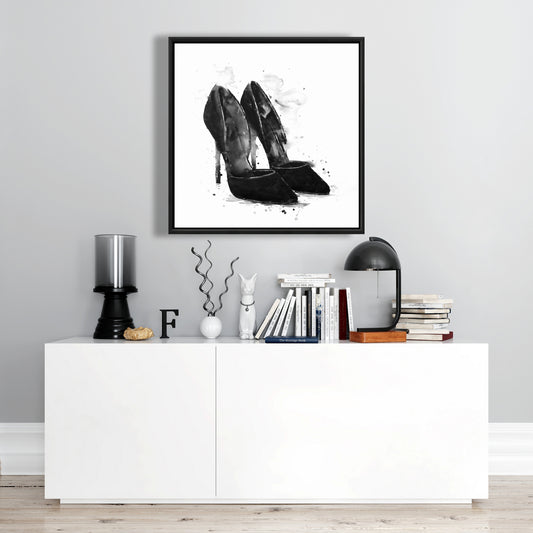 Toile minimaliste avec escarpins noirs - Décoration murale pour chaussures